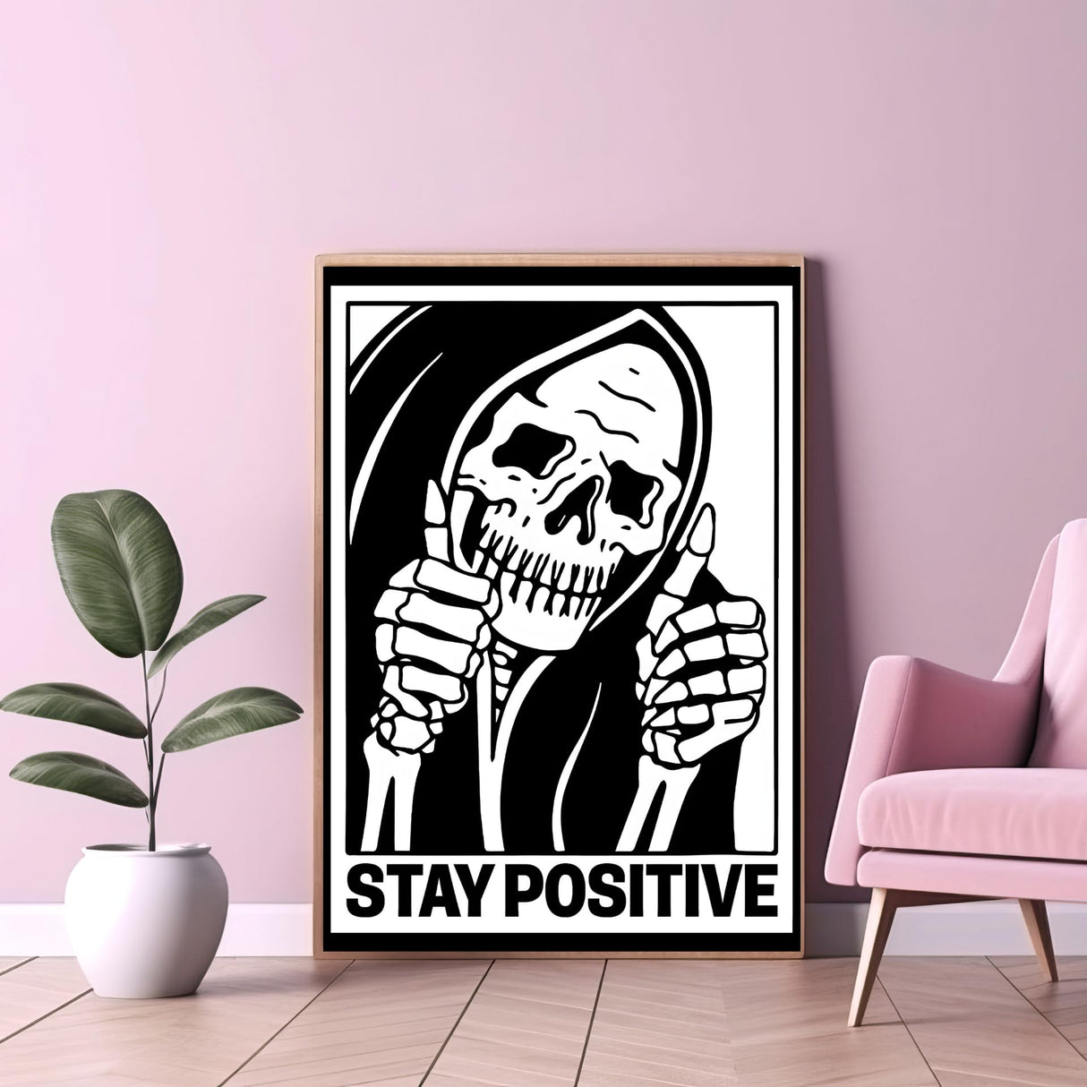 Modern Merch 'Stay Positive' Halloween Diamond Art Kits for Adults Scary Skeleton Diamond Painting Kits for Adults, Motivational Quote Cross Stitch Gem Art, Round Drill 12x16 DIY Black and White Art Modern Merch