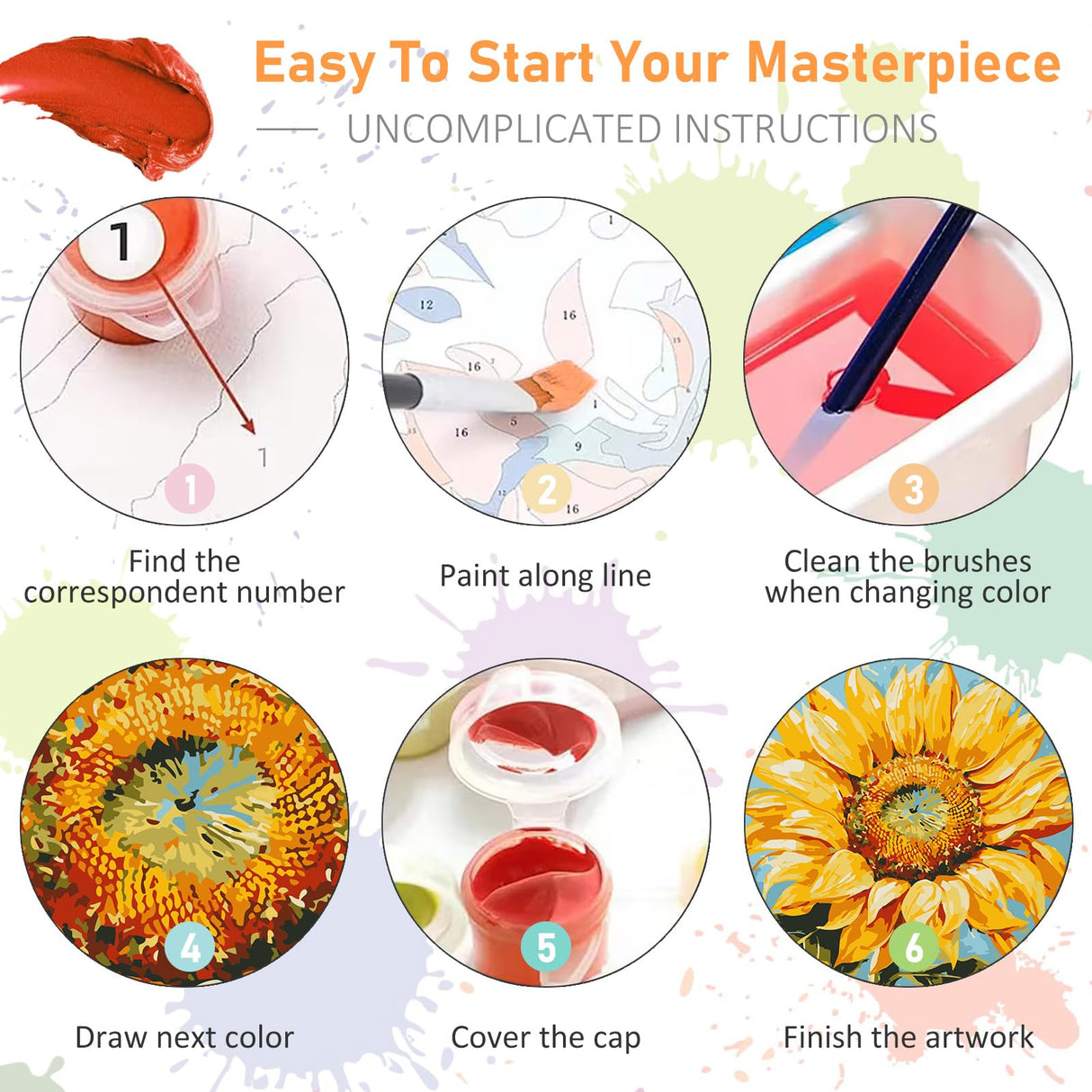 Framed Paint by Numbers Kit for Adults Beginners & Kids Ages 8-12, Sunflower Acrylic Easy Paint by Number with Frame, Watercolor Paint by Number Kits on Canvas Framed (10 * 10 Inch, without Easel) Offito