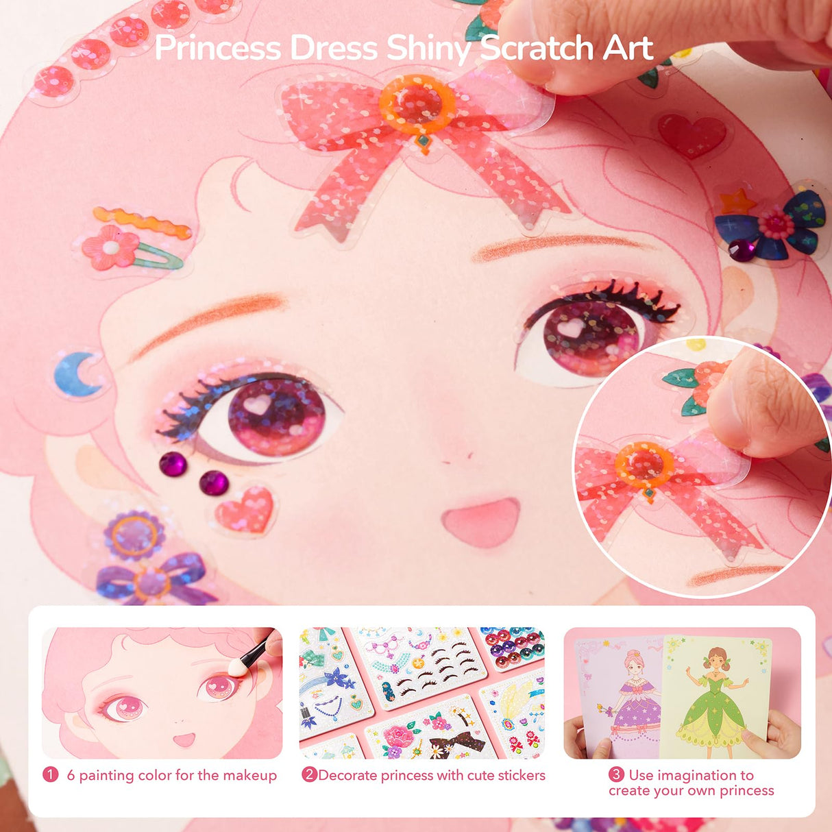 Mideer 4 in 1 Art Craft Kits for Kids, Princess Dress Up Game Set with Diamond Painting & Scratch Paper Art, Paper Fantasy Makeup Activity Art Craft Kits for Girls Age 3 4 5 6 7 8 MiDeer