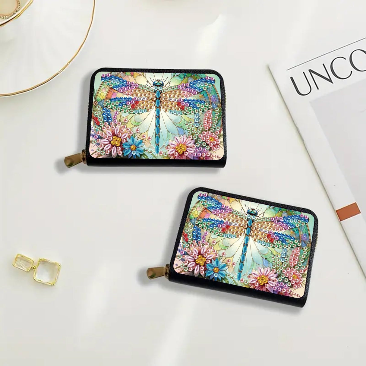 Anti-demagnetization Credit Card Holder, 5D DIY Diamond Art Painting Zipper Credit Cards Wallet for Women Accordion Card Cases Holder KeyChain Wallet-2PCS WoodArtSupply