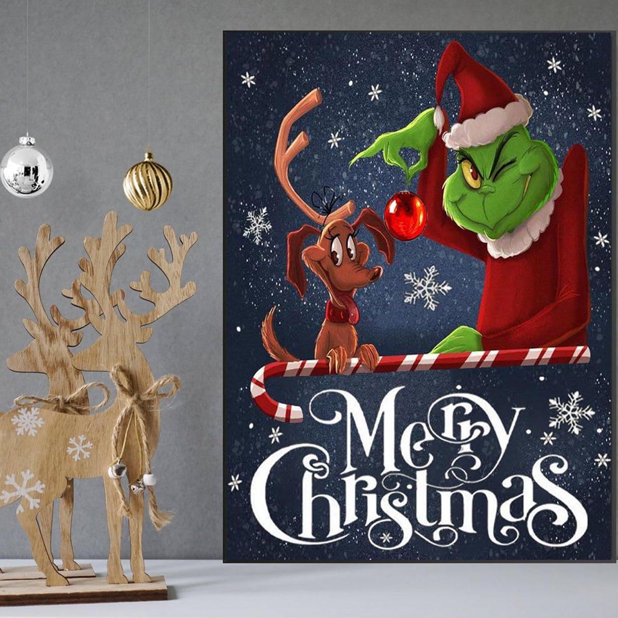 Clendo Christmas Diamond Painting Kits for Adults,Grinch Diamond Art for Adults Beginner,Diamond Dots Gem Art for Aesthetic Home Decor12x16Inch Clendo