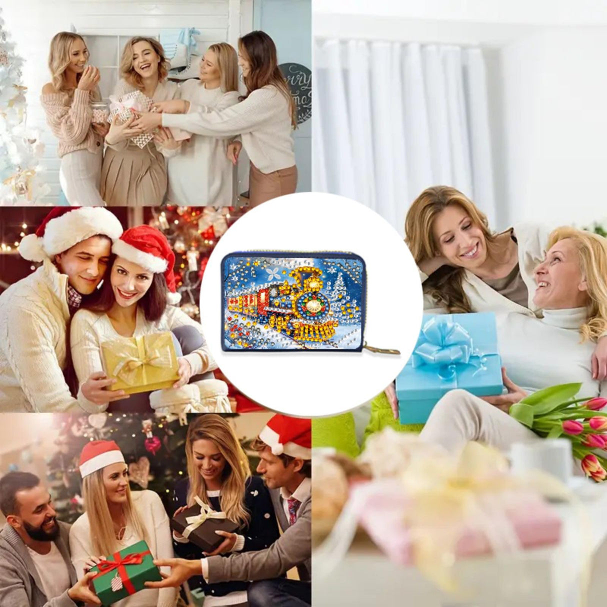 ARTopet Christmas Credit Card Holder Diamond Art Painting PU Wallet ID Card Case Zipper Anti-demagnetization Business Accordion Wallet Crafts Gift for Women Men Travel-Train ARTopet