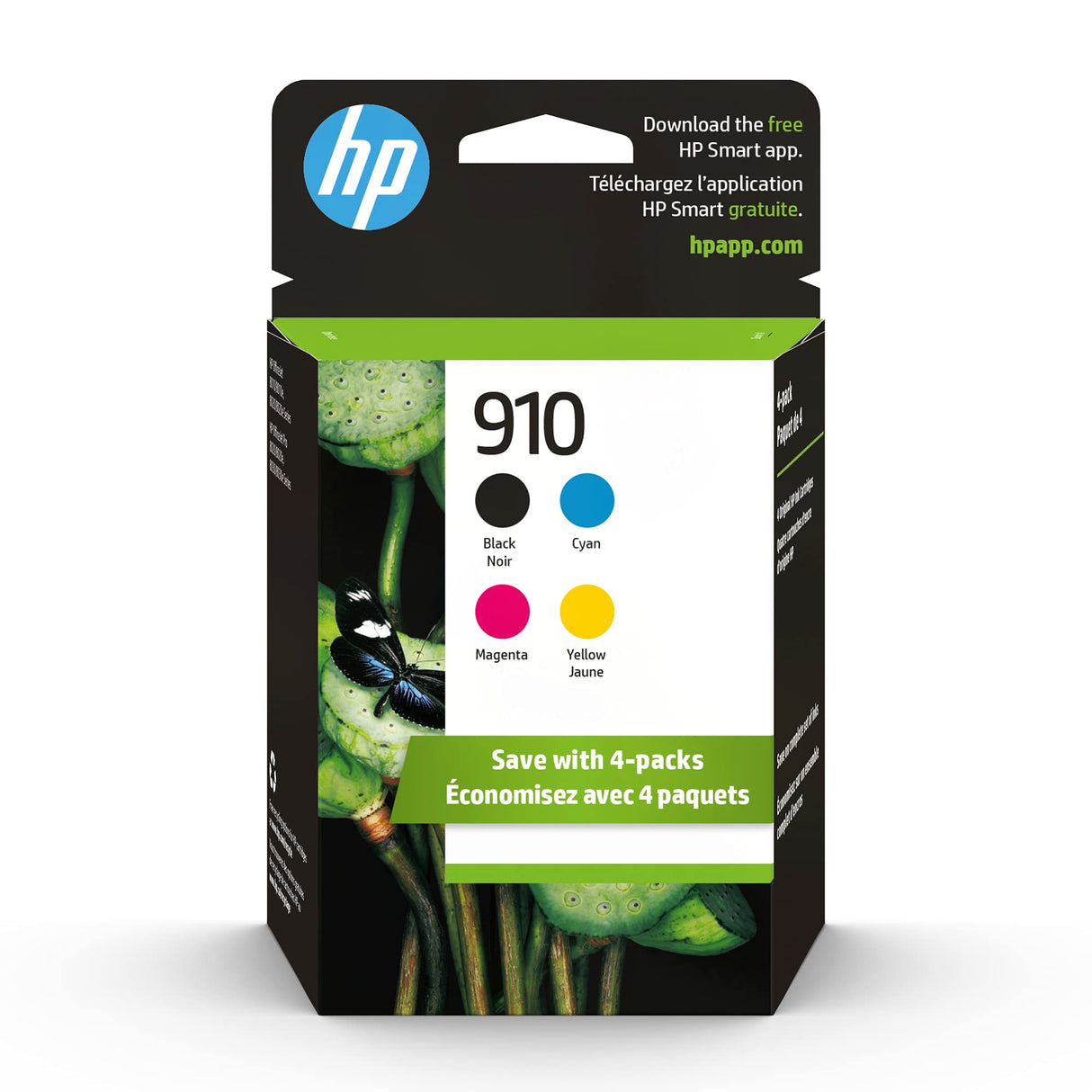 Original HP 910 Black, Cyan, Magenta, Yellow Ink Cartridges (4 Count -pack of 1) | Works with HP OfficeJet 8010, 8020 Series, HP OfficeJet Pro 8020, 8030 Series | Eligible for Instant Ink | 3YQ26AN HP