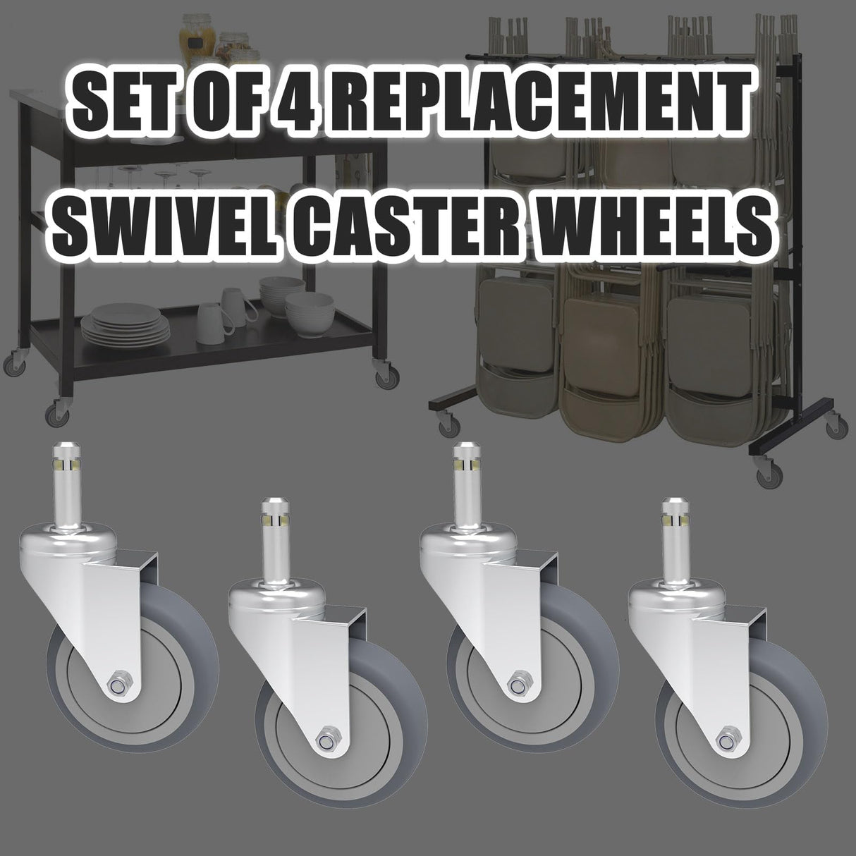 RILIDRI 4-Inch Swivel Stem Caster, 7/16-Inch Stem Diameter Rubber Wheel, Heavy Duty TPR Replacement Wheels for Rubbermaid Mop Bucket Cart Grill Casters - 4 Pack RILIDRI