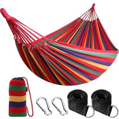 ANYOO Cotton Hammock Portable Camping Hammocks for Hanging Sturdy Garden Comfortable Fabric Hammock with Tree Straps Up to 660lbs with Travel Bag for Camping Outdoor/Indoor Patio Backyard