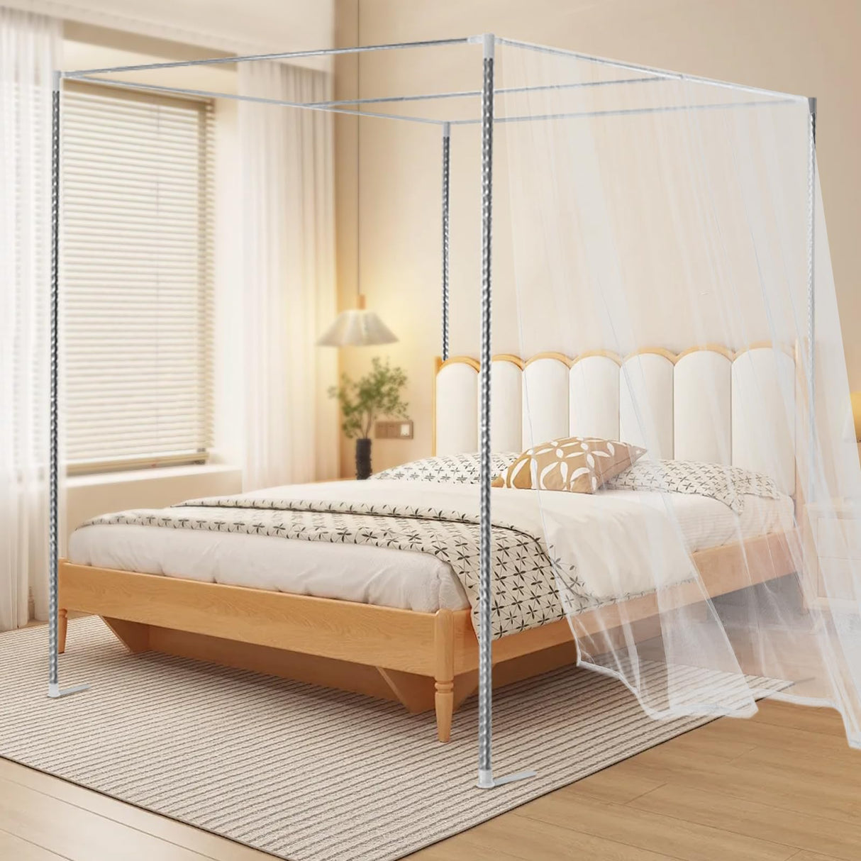 ZAWAYINE Canopy Bed Frame,Stainless Steel Four Corner Bed Canopy Poles Mosquito Net Frame Thickened Metal Canopy Frame Poles for Metal and Wood Bed Frames, Bedroom Decor Upgrade,59"x78"x78"(Queen) ZAWAYINE