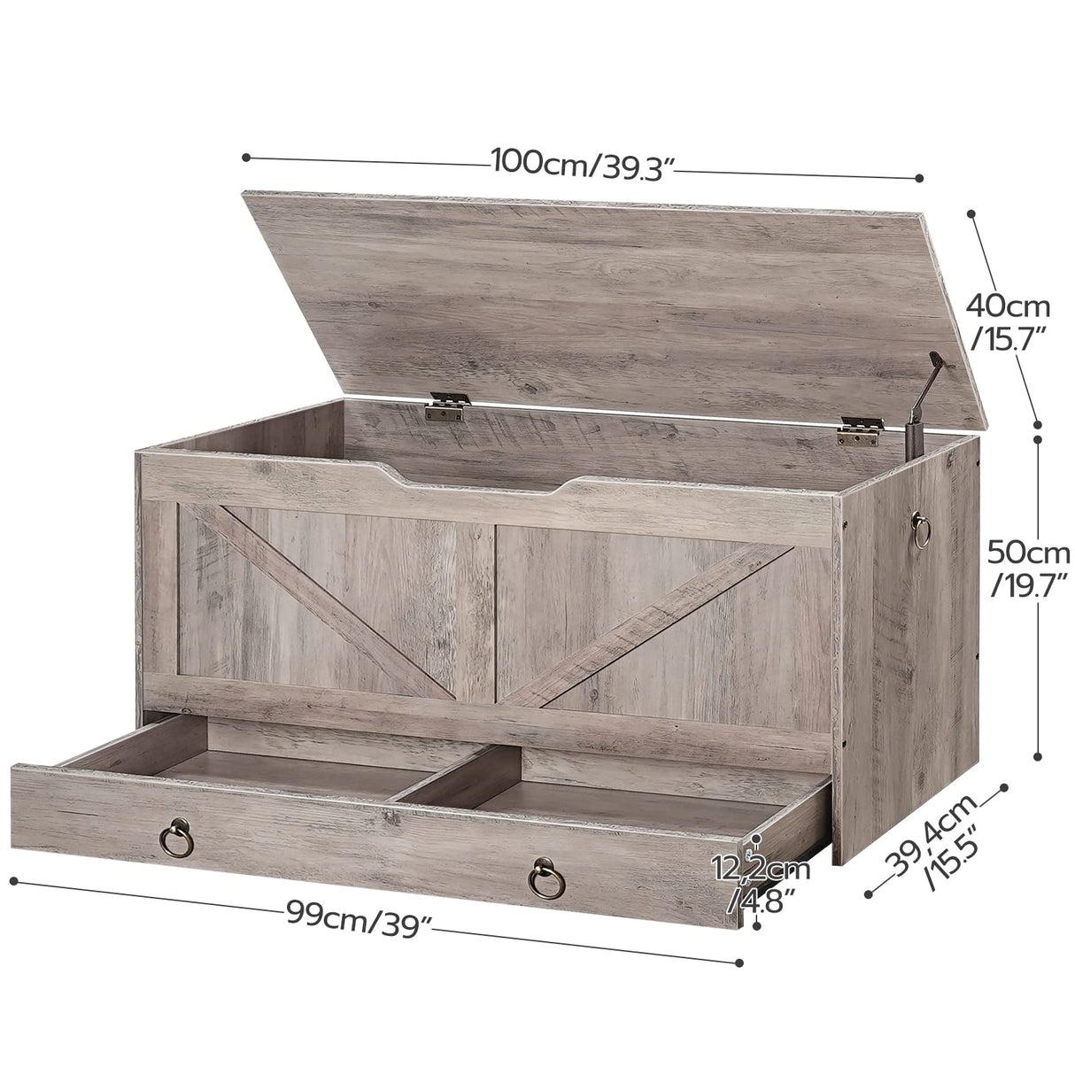 HOOBRO Storage Chest, 39.3" Toy Chest with Drawer, Wooden Storage Bench, Sturdy Entryway Bench Supports 220 lb, Shoe Bench, Safety Hinge, U-Shaped Opening, Easy Assembly, Greige BG710CW01G1 HOOBRO