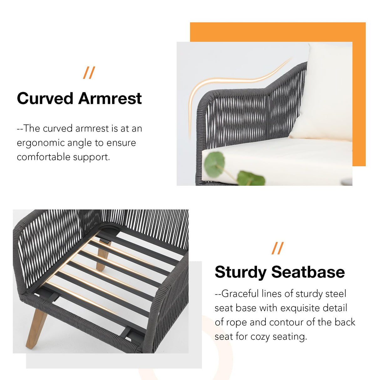 Patiorama 4 Piece Patio Furniture Set, Outdoor FSC Certified Acacia Wood Conversation Set, All-Weather Rope Sofa Set w/Coffee Table, Loveseat, Modern Deep Seating Set for Lawn Balcony Poolside, Cream Patiorama