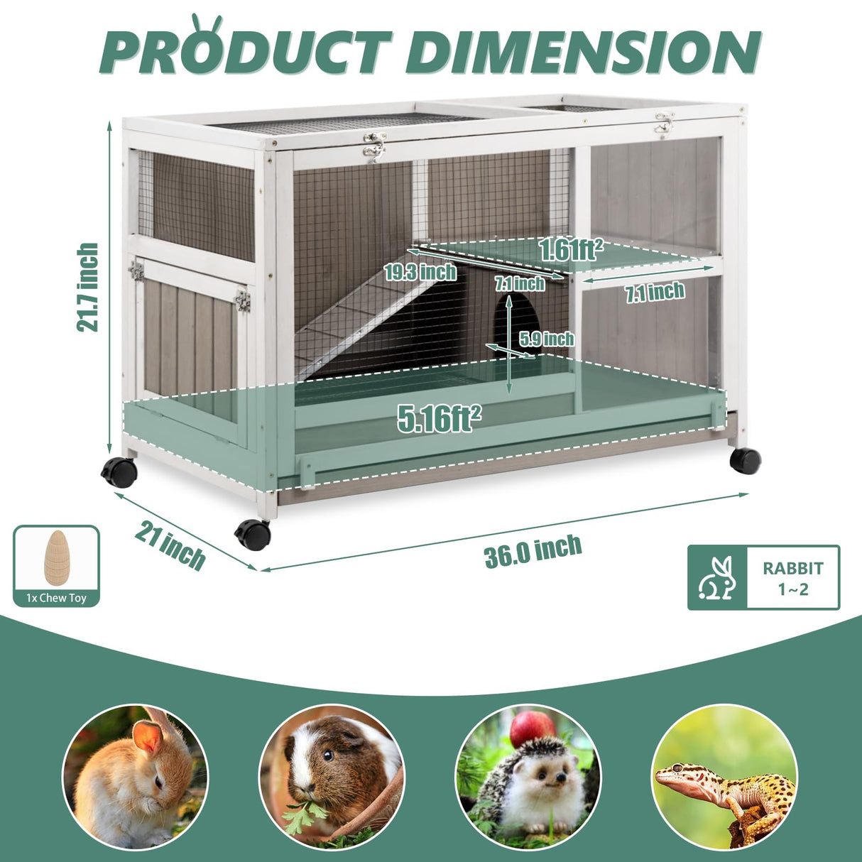 Gowoodhut Indoor Rabbit Hutch - 36''L Outdoor Wooden Bunny Hutch with Wheels Rabbit Cage Guinea Pig Cages Removable Pull Out Tray, Ramp, Hideout, Small Animals Pet House Hamster Ferret for Bunny Cage Gowoodhut