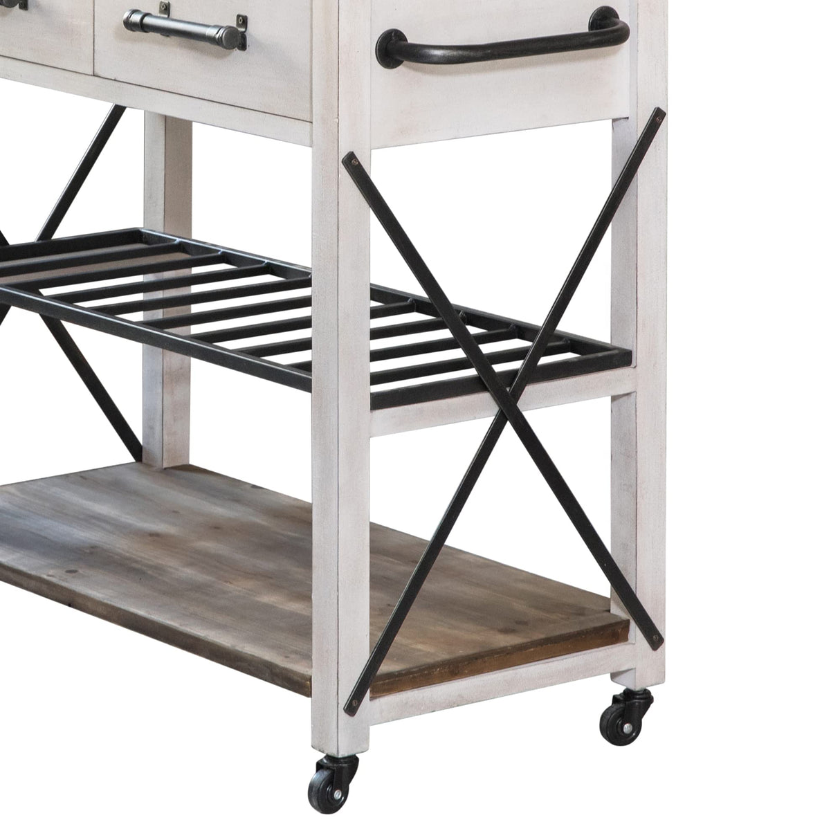 FirsTime & Co. Off-White and Brown Aurora Kitchen Cart, Coffee Bar and Microwave Stand, Island on Wheels with Storage, Wood and Metal, Farmhouse, 31.5 inches FirsTime & Co.