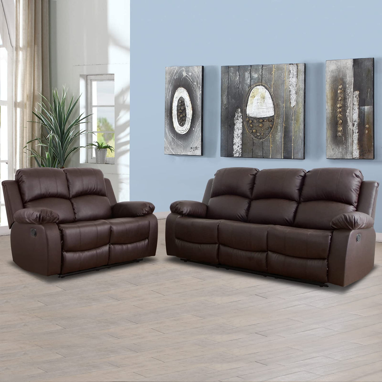 A Ainehome Luxury Recliner Sofa Living Room Set Leather Reclining Sofa and Loveseat Chair Sets Living Room Furniture Sets Recliner Couches for Living Room/Office (A-Brown Leather, Sofa+Loveseat) A Ainehome