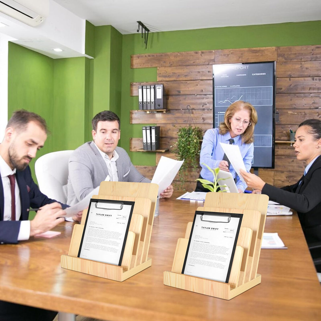 DLUGOPIS 4 Tier Wood Brochure Holder 8.5 x 11Magazine Display Rack Brochure Display Stand Literature Holder Pamphlet Display Stand Magazine Organizer Flyer Display Holder for Table Counter DLUGOPIS