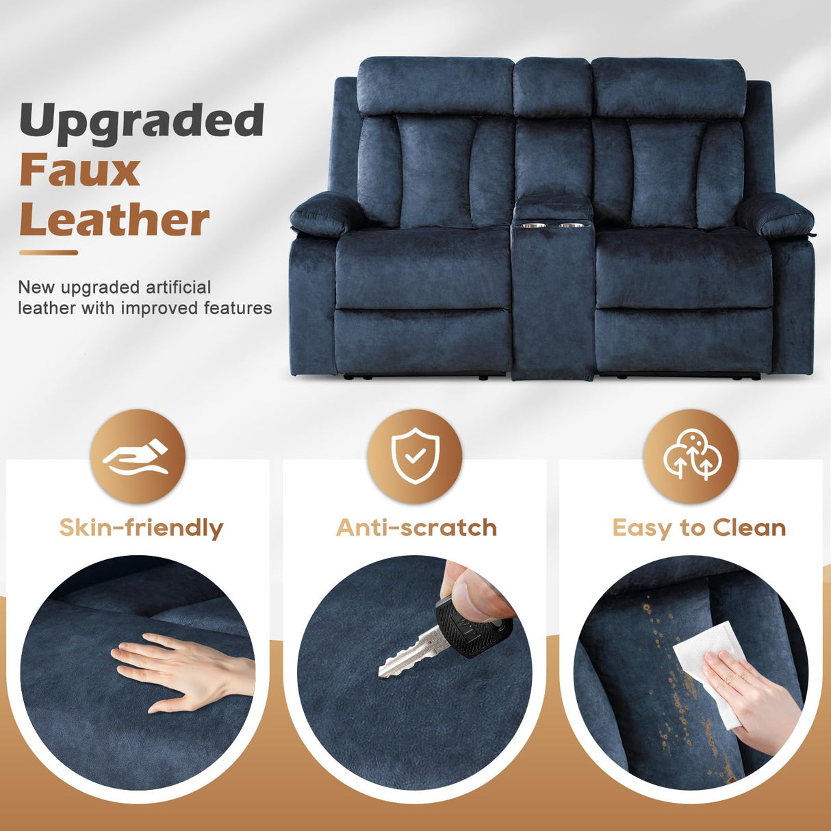 Consofa Power Reclining Loveseat with Console, Power Loveseat Recliner Sofa with Heat and Massage, Wall Hugger Loveseat Recliner with Dual Ports, Cup Holders for Living Room, RV Sofa (Blue, Loveseat) Consofa