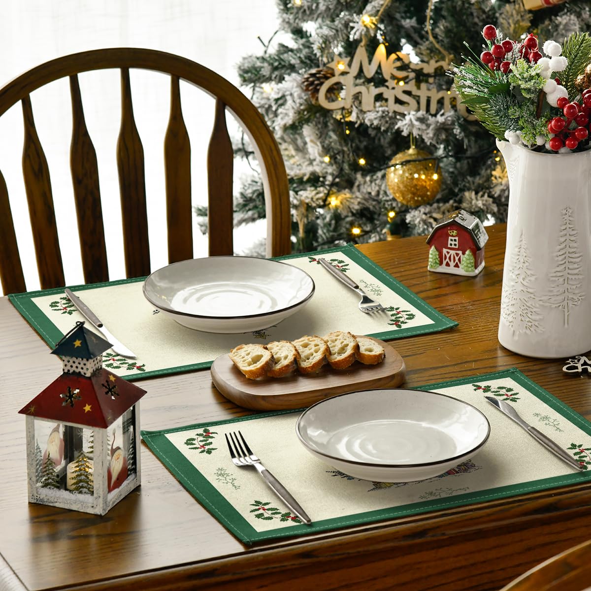 Artoid Mode Xmas Pine Winter Placemats Set of 4, 12x18 Inch Christmas Table Mats for Table Runner Party Kitchen Dining Decoration Artoid Mode