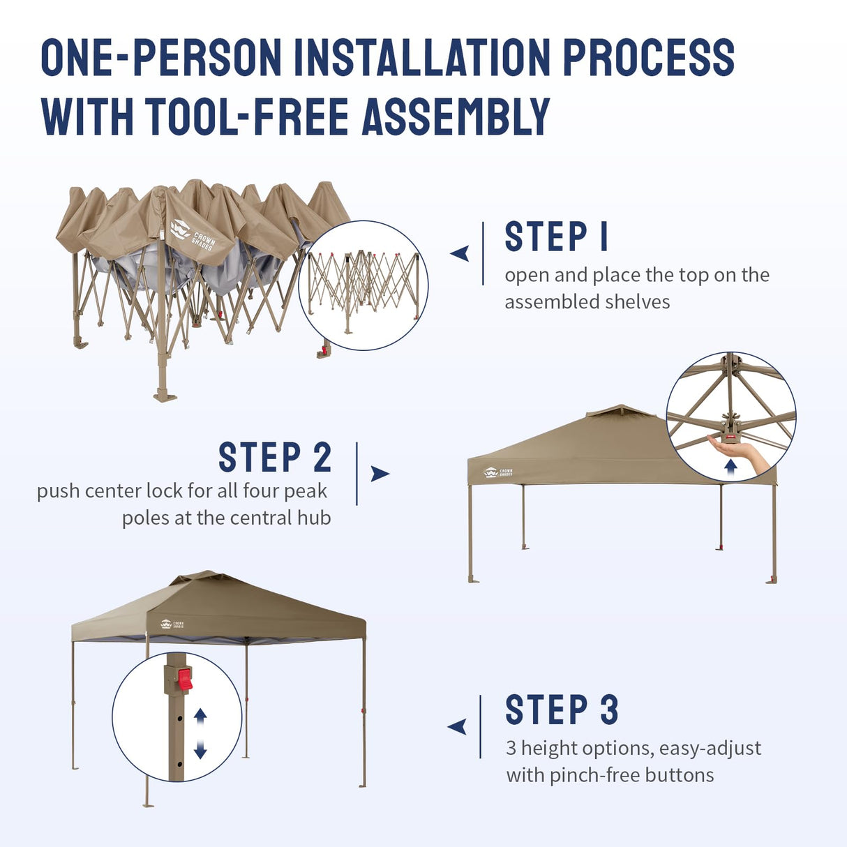 CROWN SHADES 10x10 Pop up Canopy Tent, Pop Up Gazebo with Mosquito Netting, 4 Ropes, 8 Stakes, 4 Sandbags, Wheeled Storage Bag, 10x10 Outdoor Canopy for Patio, Yard (Beige) CROWN SHADES