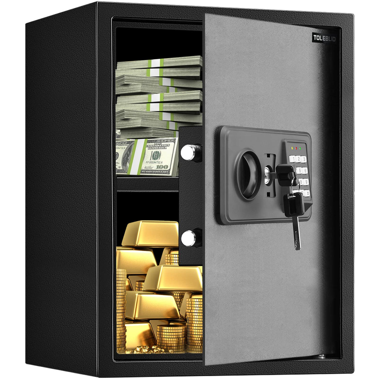 3.0 Cubic Feet Fire proof Safe Boxes for Home Use, Digital Home Security Safe Box with Electronic Keypad & Keys, Personal Safe for Firearm Medicine Money Documents Valuables TOLEBLID