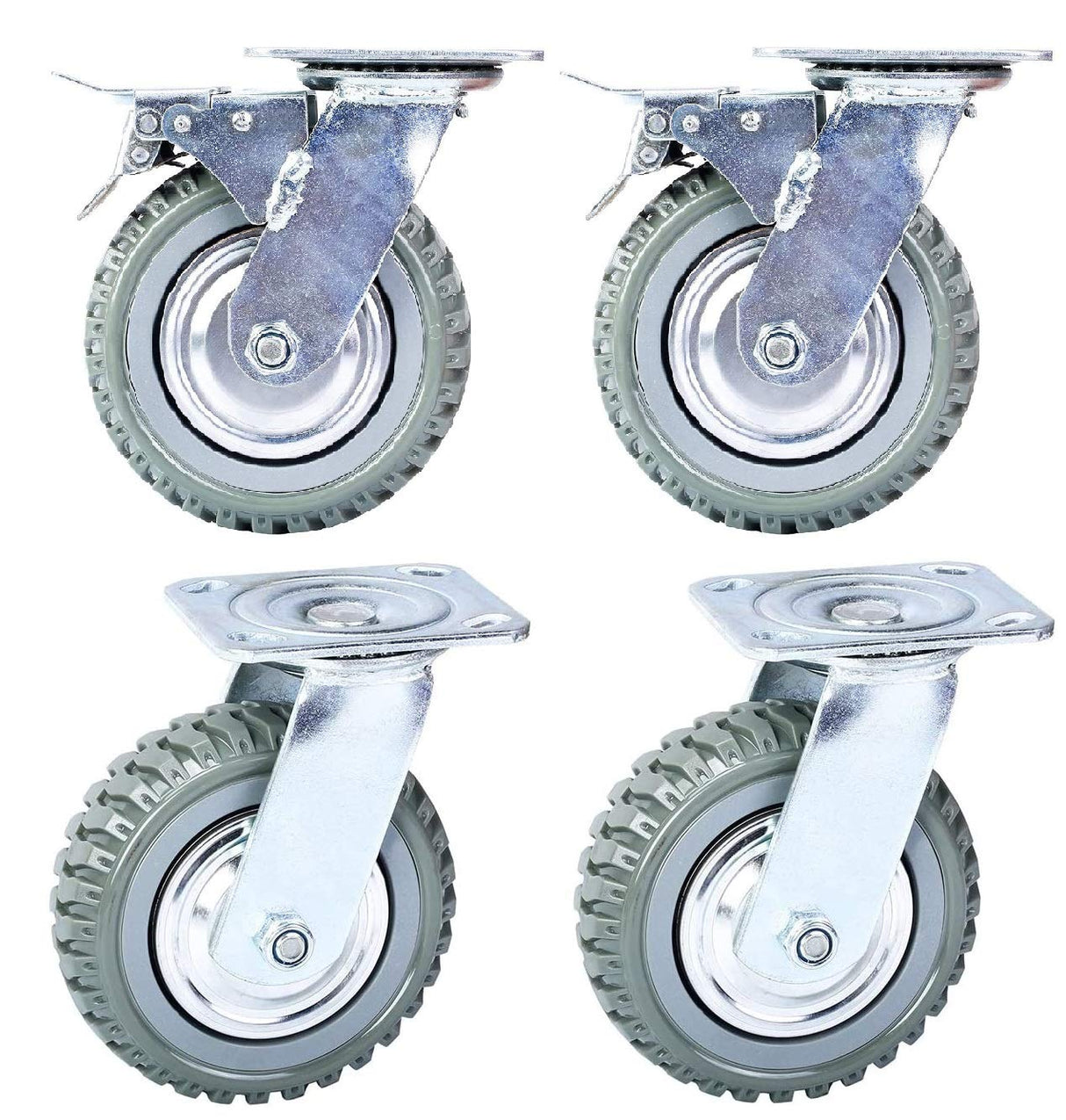 Mateda 8 inch All Swivel Caster Wheels, Heavy Duty 4Pcs Pack Anti-Skid Rubber Swivel Casters with 360 Degree Top Plate (2 with Brakes Lock & 2 Without) Mateda