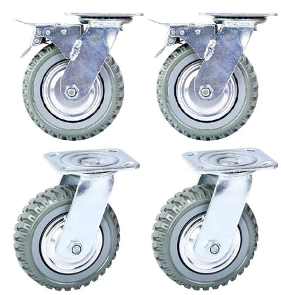 Mateda 8 inch All Swivel Caster Wheels, Heavy Duty 4Pcs Pack Anti-Skid Rubber Swivel Casters with 360 Degree Top Plate (2 with Brakes Lock & 2 Without)