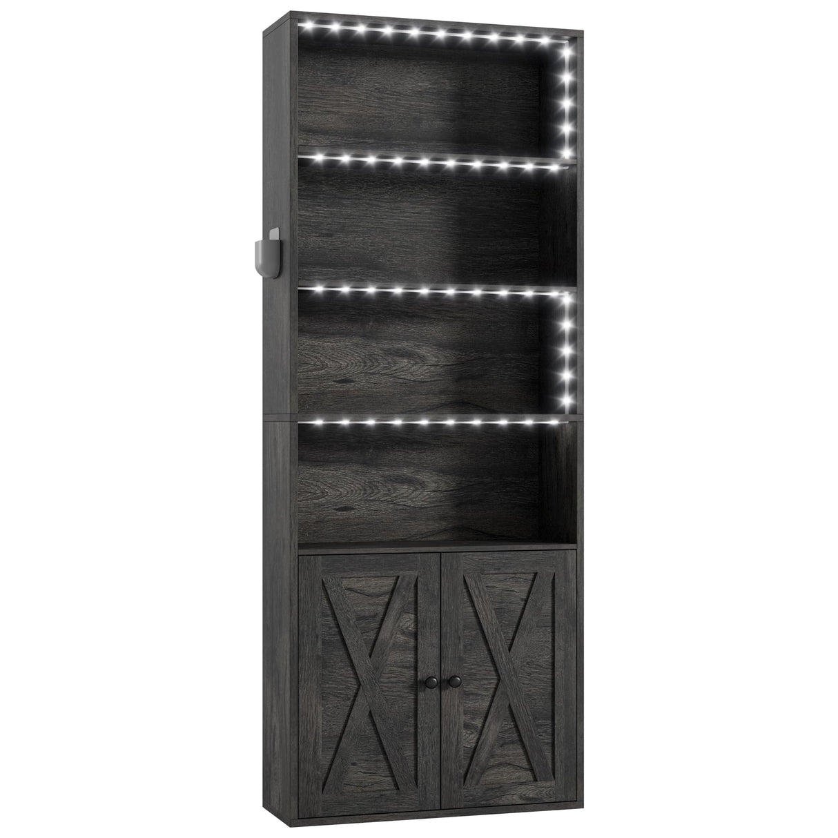 IRONCK Tall Bookcase with LED Lights, 70 in Industrial Bookshelf Display Shelf Floor Standing for Home Office, Living Room, Bed Room IRONCK