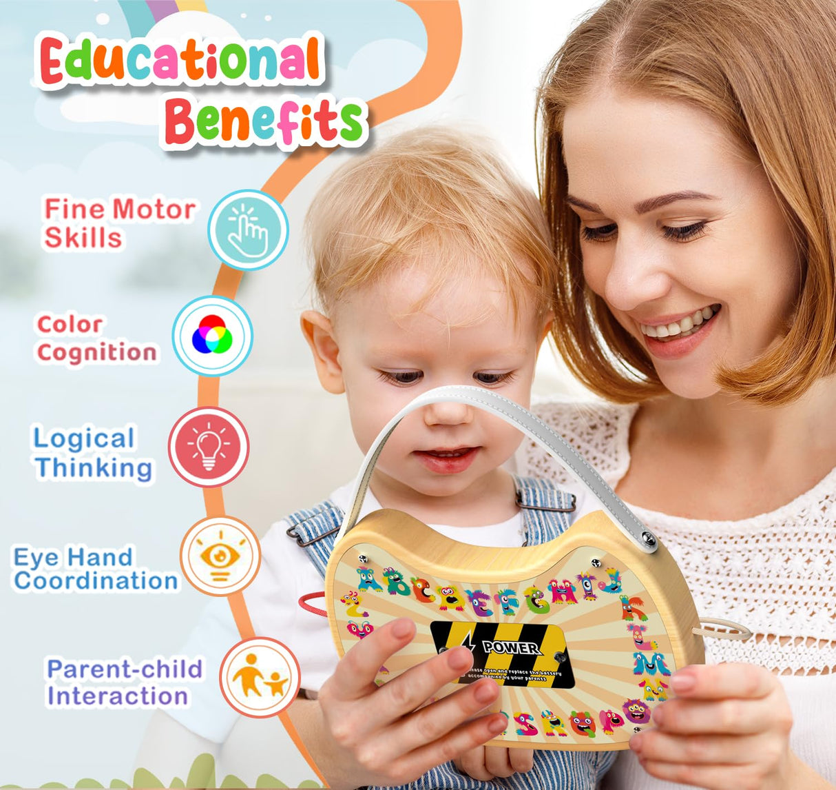 flycoost Montessori Toddler Busy Board Sensory Toys for Toddlers Wooden Autism Sensory Toy, Toddler Switch Board with 17 LED Lights for Kids 1-6 Year Olds to Develop Fine Motor Skills. flycoost