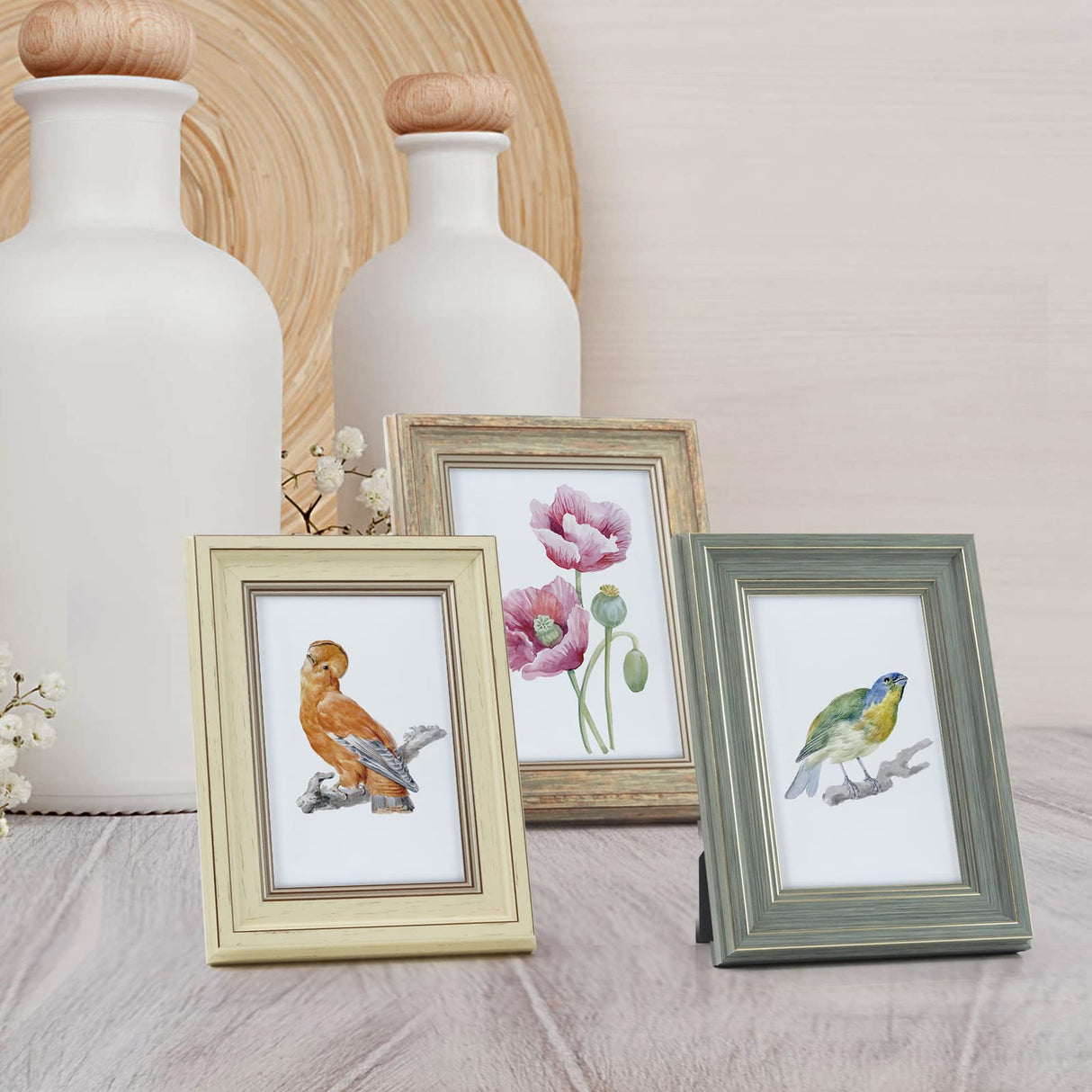 XUANLUO 3 Pack 5x7 Inch Picture Frames Farmhouse Rustic Vintage Distressed Wood Grain Photo Frame with Plexiglass for Table Top Display and Wall Hanging XUANLUO