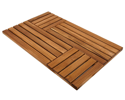 Utoplike Teak Wood Bath Mat, 31.8 x 20 inch Large Wooden Shower Mat for Bathroom, Non Slip Wood Floor Sturdy Mat for Inside Shower Luxury Spa Home or Outdoor