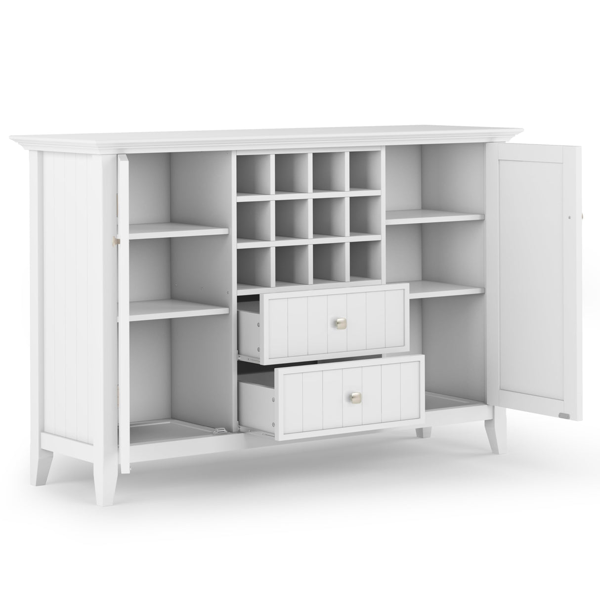 SIMPLIHOME Bedford SOLID WOOD 54 Inch Wide Transitional Sideboard Buffet and Wine Rack in White, For the Dining Room and Kitchen SIMPLIHOME