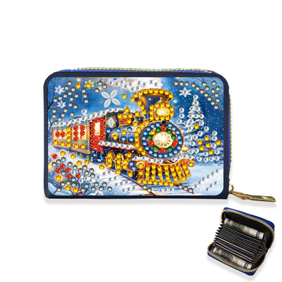 ARTopet Christmas Credit Card Holder Diamond Art Painting PU Wallet ID Card Case Zipper Anti-demagnetization Business Accordion Wallet Crafts Gift for Women Men Travel-Train