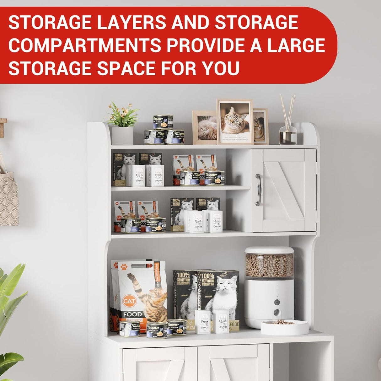 Litter Box Enclosure with Shelves and Doors, 2-in-1 Hidden Cat Litter Box Cabinet Furniture with Shelf, 51" Indoor Cat House Wood Sturdy Pet Washroom EcoSummer