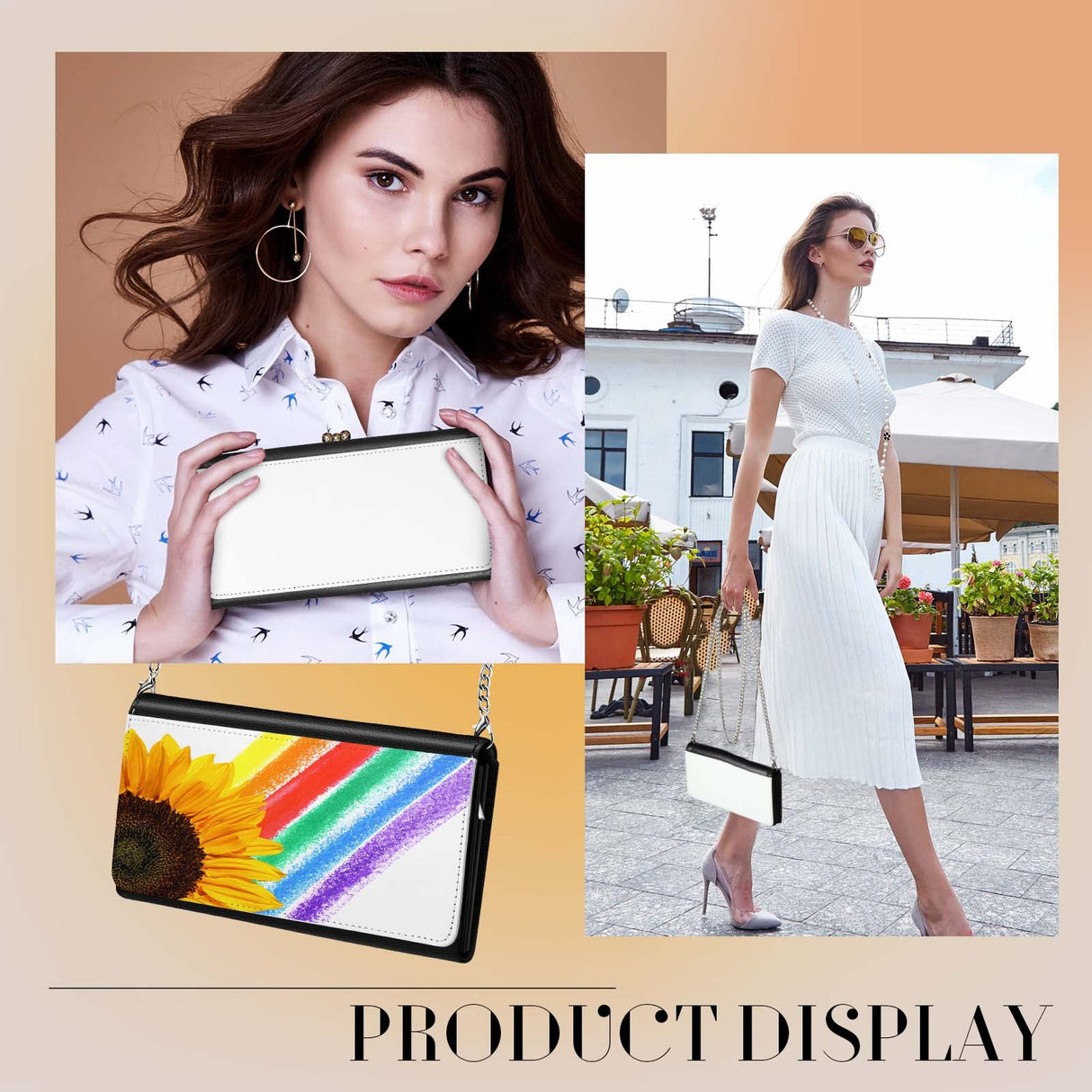 LEIFIDE Sublimation Blank Wallet for Women Heat Transfer DIY Pattern White 5 Mezzanine Purse Makeup Bag with Chain(6 Pcs) LEIFIDE