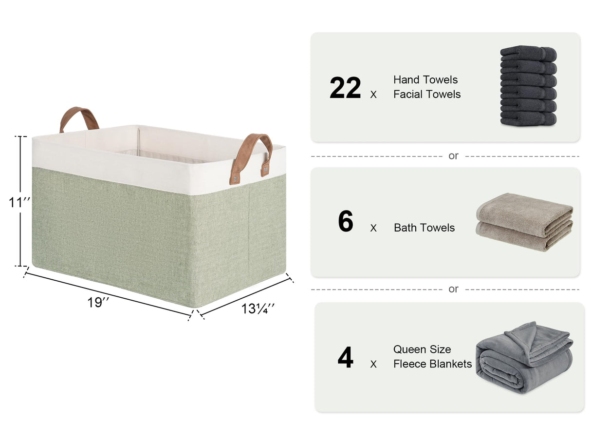 StorageWorks Storage Bins, Shelves Baskets for Organizing, 45L Extra Large Fabric Closet Organizers with Handles, Metal Frame, Green and White, 2-Pack StorageWorks