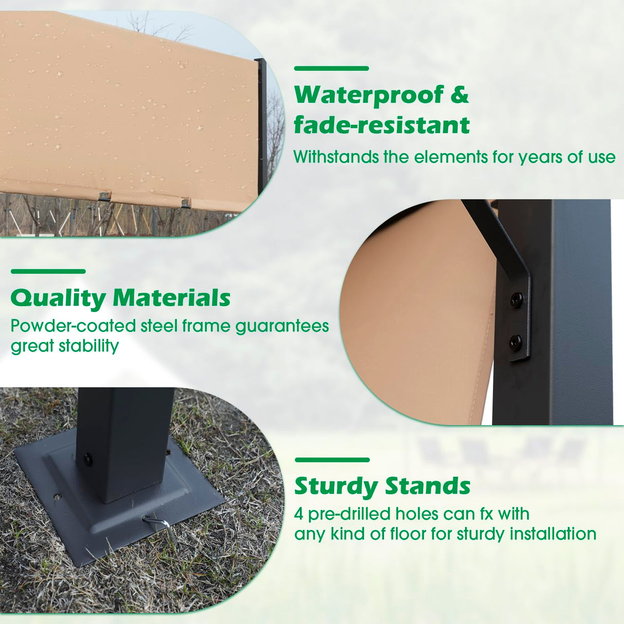 10’ x 10’ Outdoor Pergola Waterproof Gazebo Canopy Sturdy Frame Patio Pergola with Retractable Canopy Sides Solar Led Metal Stands for Porch Party Outdoor Patio Backyard, Tan PayLessHere