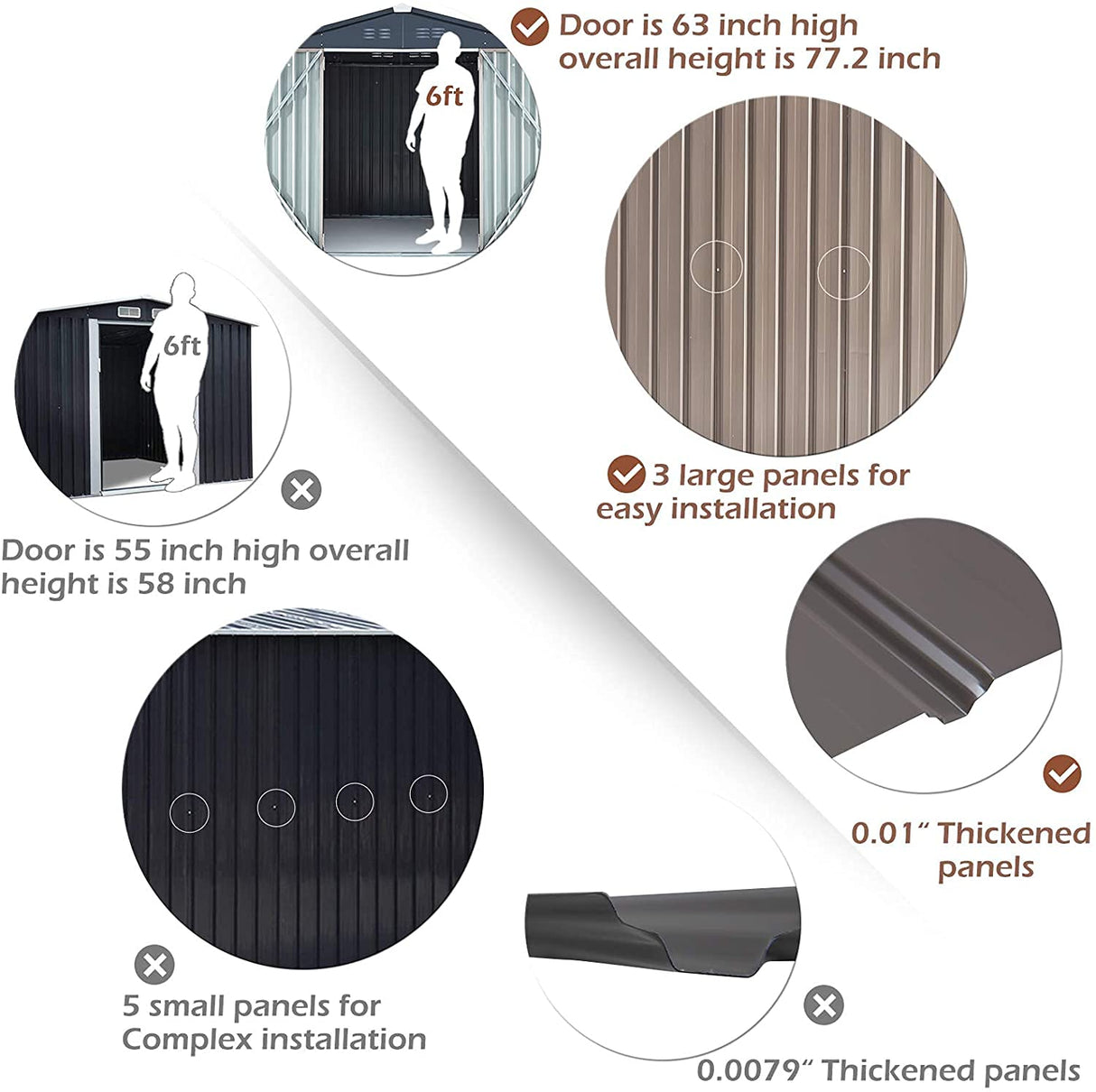 U-MAX 6x6 Storage Sheds & Outdoor Storage, Small Outdoor Storage Garden Outside Shed kit, Galvanized Metal Utility Shed for Backyard, Patio and Lawn U-MAX