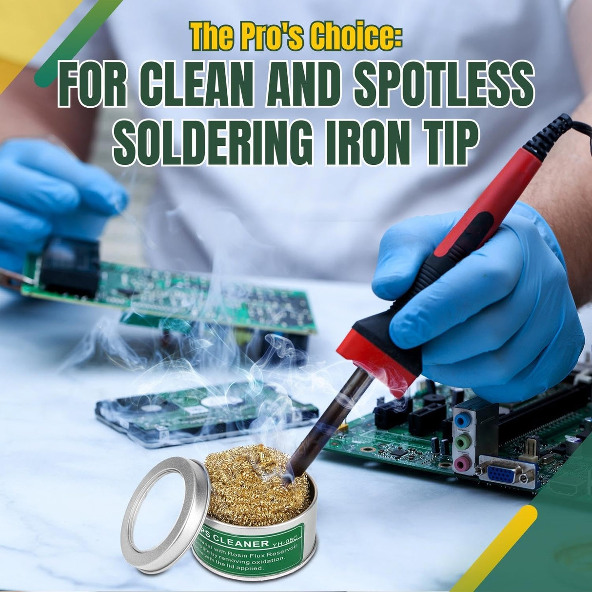 Flexzion Soldering Iron Tip Cleaner, Soft Coiled Brass Wire Sponge Stainless Steel Holder with Rosin Flux Flexzion