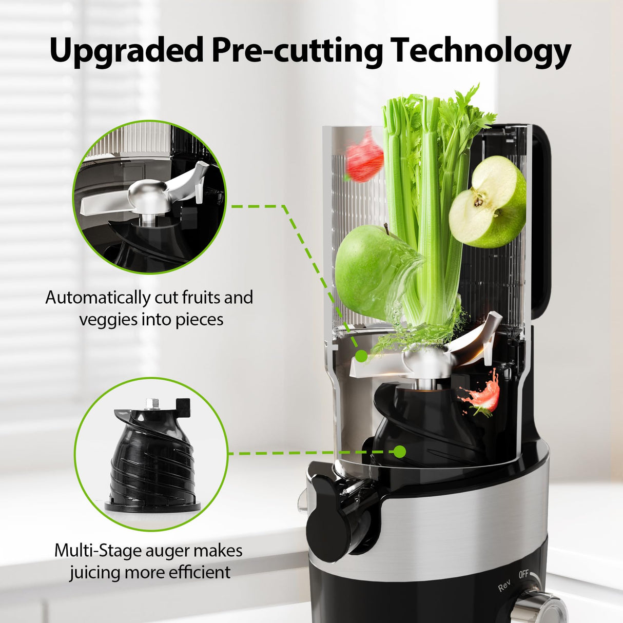 Juicer Machines, Aeitto Cold Press Juicer,4.9" Wide Mouth Fits for Whole Fruits and Vegetables, Slow Masticating Juicer Easy to Clean, High Juice Yield,Black Aeitto