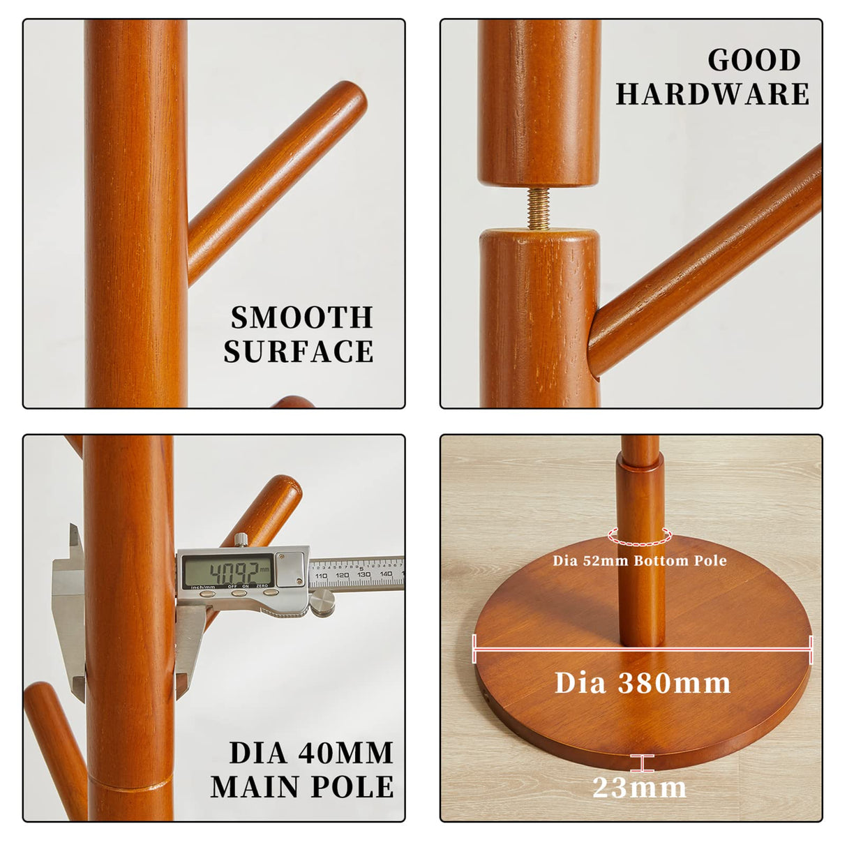 Aibiju Wood Coat Rack Freestanding, Coat Stand with 8 Hooks, Kids Coat Tree with 3 height options and Sturdy Base, Rustic Coat Rack Small Hall Tree Brown YD-1008 Aibiju