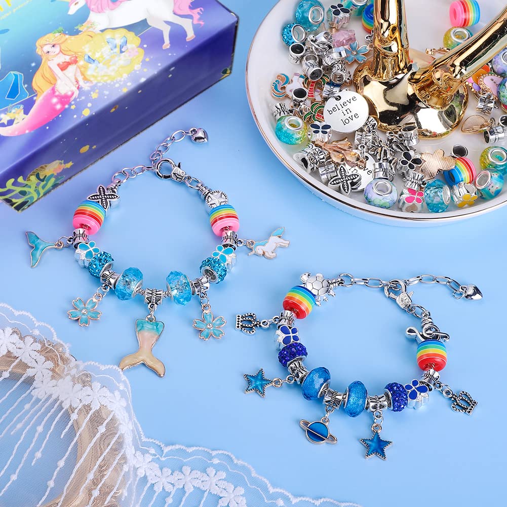 AIPRIDY 150 Pieces Charm Bracelet Making Kit,Unicorn Mermaid Crafts Gifts Set Can Inspires Imagination and Creativity,Jewelry Making Kit Perfect Gifts for Girls 5-12 Years Old (150 Pieces) AIPRIDY
