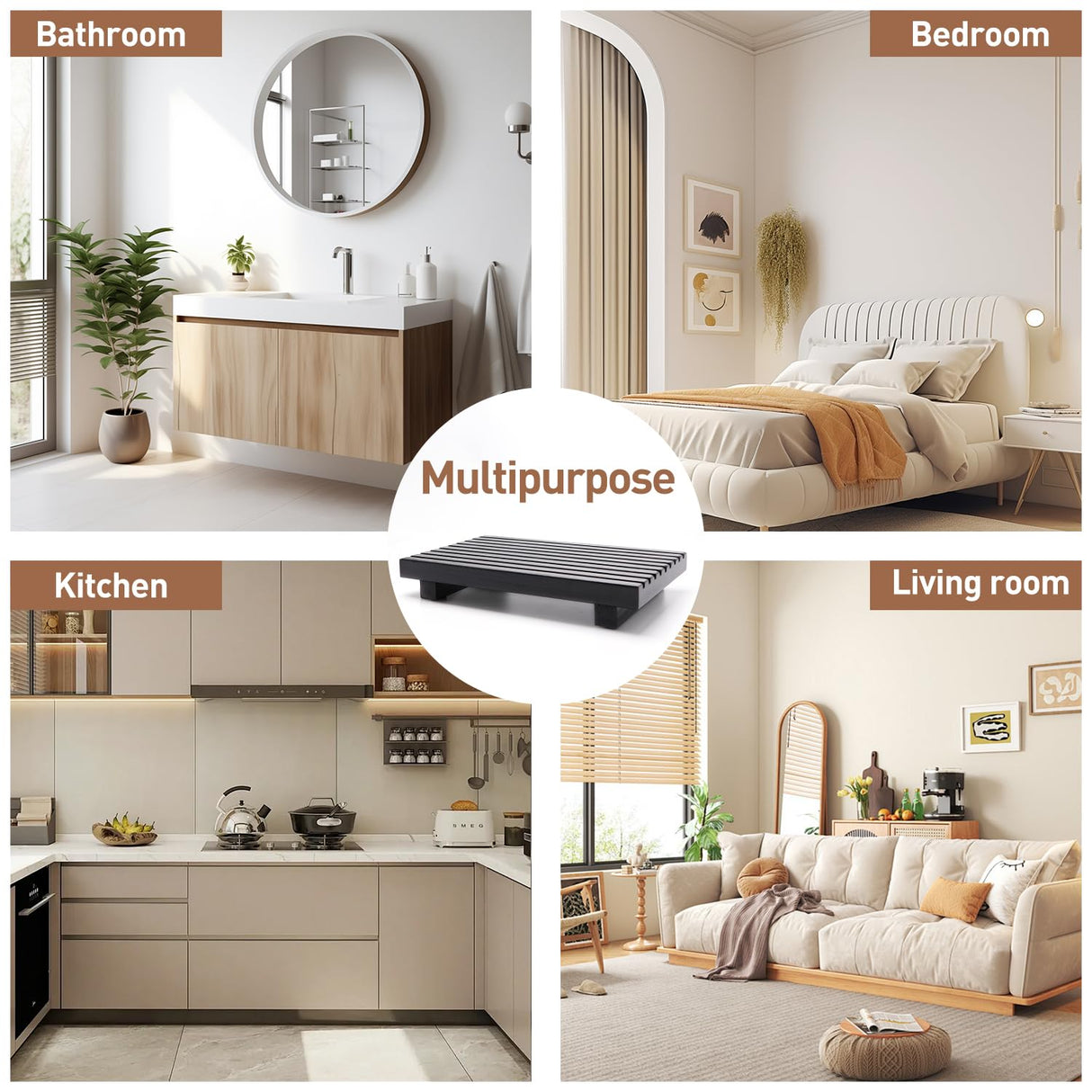 Renawe Black Bathroom Counter Organizer Wooden Display Pedesta Stand Kitchen Countertop Trays Farmhouse Wood Riser Dish Soap Dispenser Holder for Bathroom Decor Kitchen Sink Accessories Vanity Tray Renawe