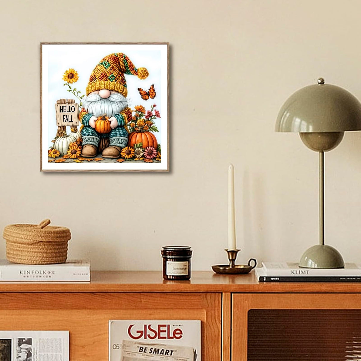 DIYDECORFUN Gnome Diamond Art Kits for Adults, Hello Fall Diamond Painting Kit for Beginners,DIY 5D Full Round Drills Autumn Pumpkin Diamond Dot Gem Art Crafts for Home Wall Decor 14x14IN DIYDECORFUN