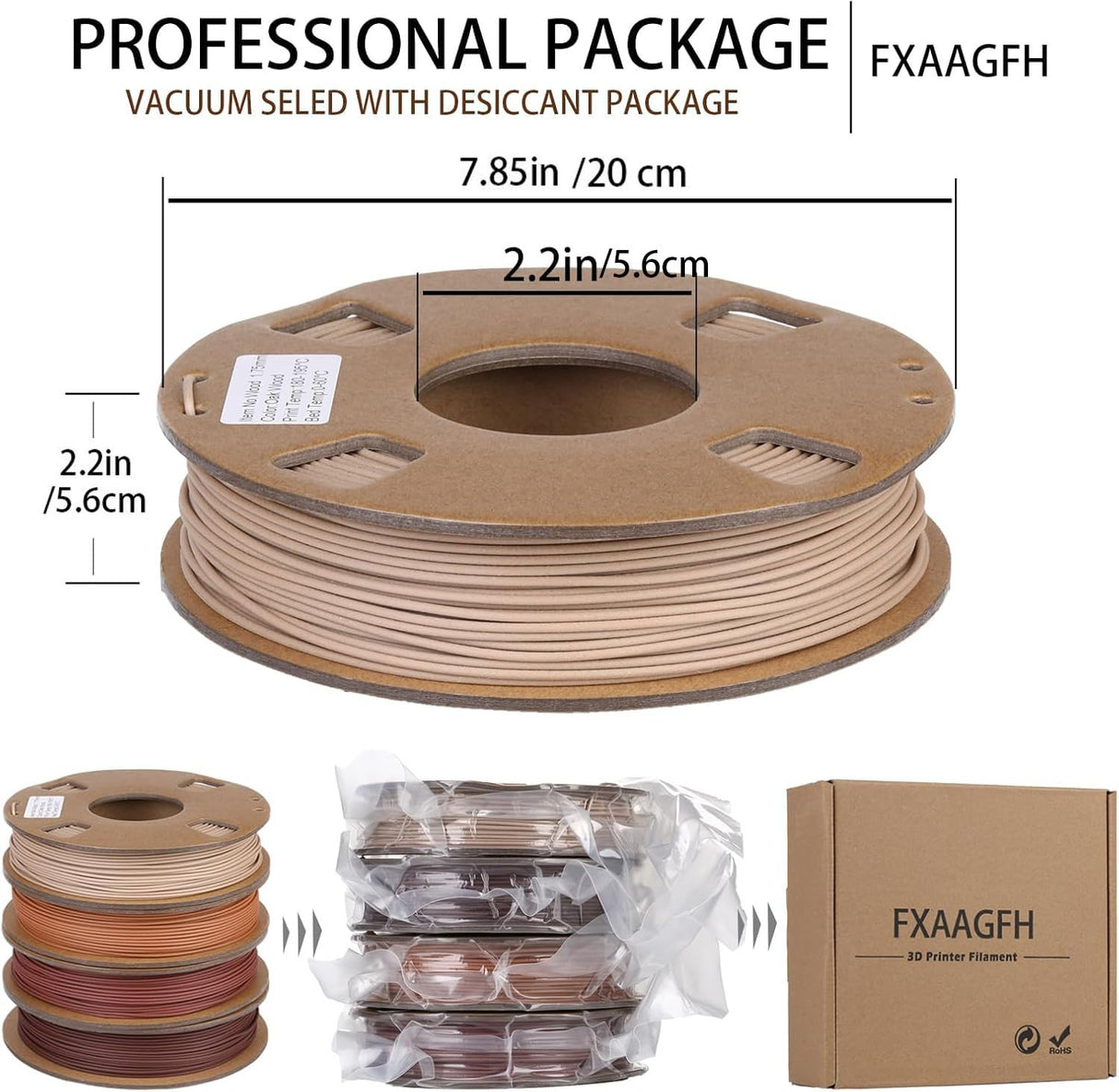FXAAGFH 30% Real Wood Fiber 3D Printer Filament Bundle, 3 D PLA Printing Print Filament 1.75 mm, +/-0.03mm & 2.2 lbs, Walnut, Oak, Cherry, Teak, 250g X 4 Pack FXAAGFH