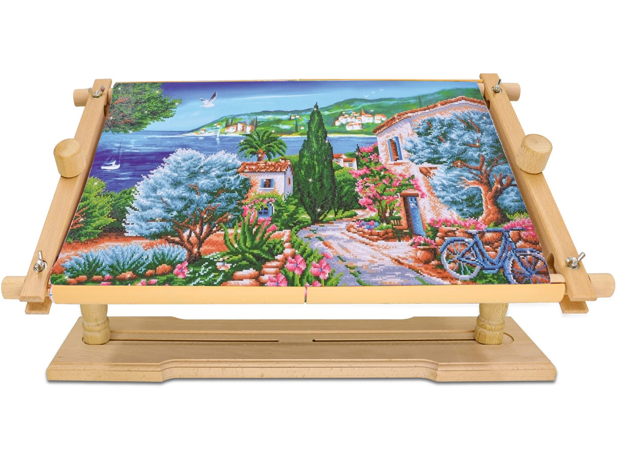 Rotated Table Embroidery Frame Stand - Adjustable Cross Stitch Scroll Frame, Beech Wood Quilting Frame Needlepoint Holder Stretch Bar for Stitching Sewing Craft guofa