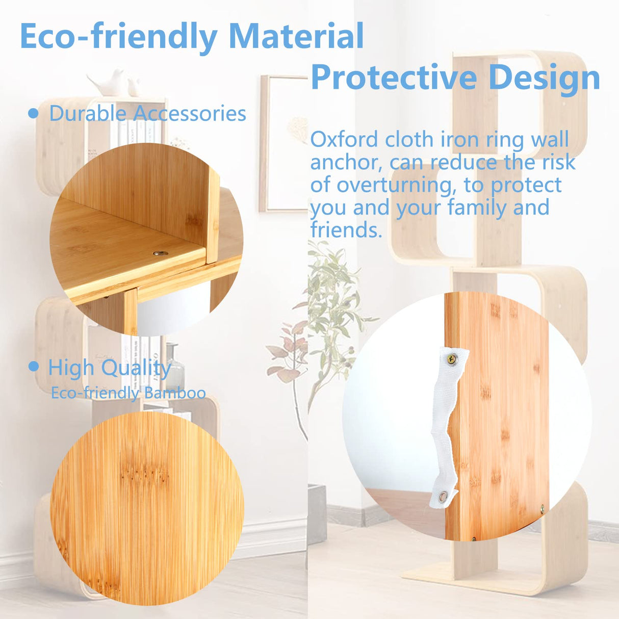 5-Tier S-Shaped Geometric Modern Bamboo Bookshelf, Large Capacity Creative Display Curved Rack Free-Standing Bedside Table 2 in 1 Bookcase Storage CDs, DVDs Book Shelf for Home, Office, Living Room briteman