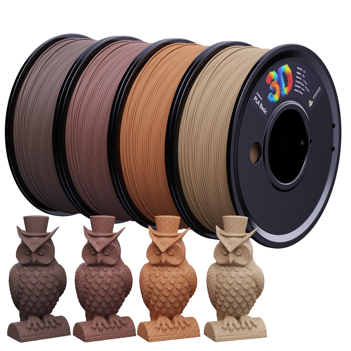 Vivaforte 3D Printer Filament Bundle,Wood PLA Filament Bundle,Wood Filament PLA,PLA Filament 1.75mm,3D Filament,3D Printer Accessories,pla Wood,Fit Most FDM 3D Printers,250g X 4 Pack vivaforte