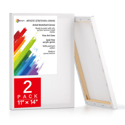 Simetufy 2 Pack Stretched Canvas for Painting 11x14 Inch, 100% Cotton Blank Painting Canvas for Acrylic or Oil Paint, Pre-Primed, 5/8 Inch Profile