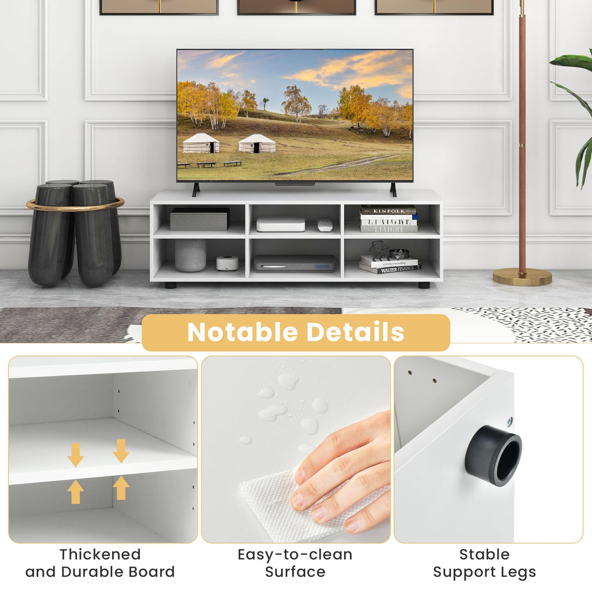 IFANNY TV Stand for 55 inch TV, Modern Entertainment Center with Storage & 4 Open Shelves, Wooden Television Stands, TV Media Console Table for Living Room, Bedroom (45") IFANNY