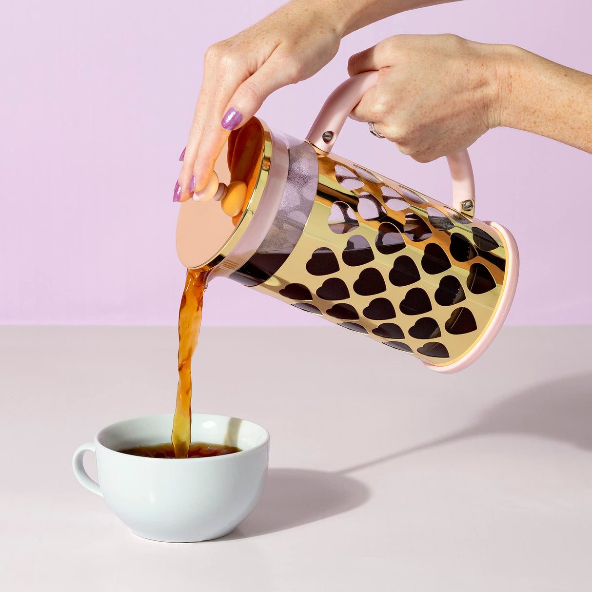 Paris Hilton French Press Coffee Maker With Heart Shaped Measuring Scoop, 2-Piece Set, 8-Cup or 34-Ounce, Pink Paris Hilton