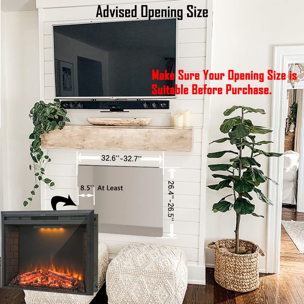 Masarflame 36'' Electric Fireplace Insert, Retro Recessed Fireplace Heater with Fire Cracking Sound, Remote Control & Timer, 750/1500W, Black Masarflame