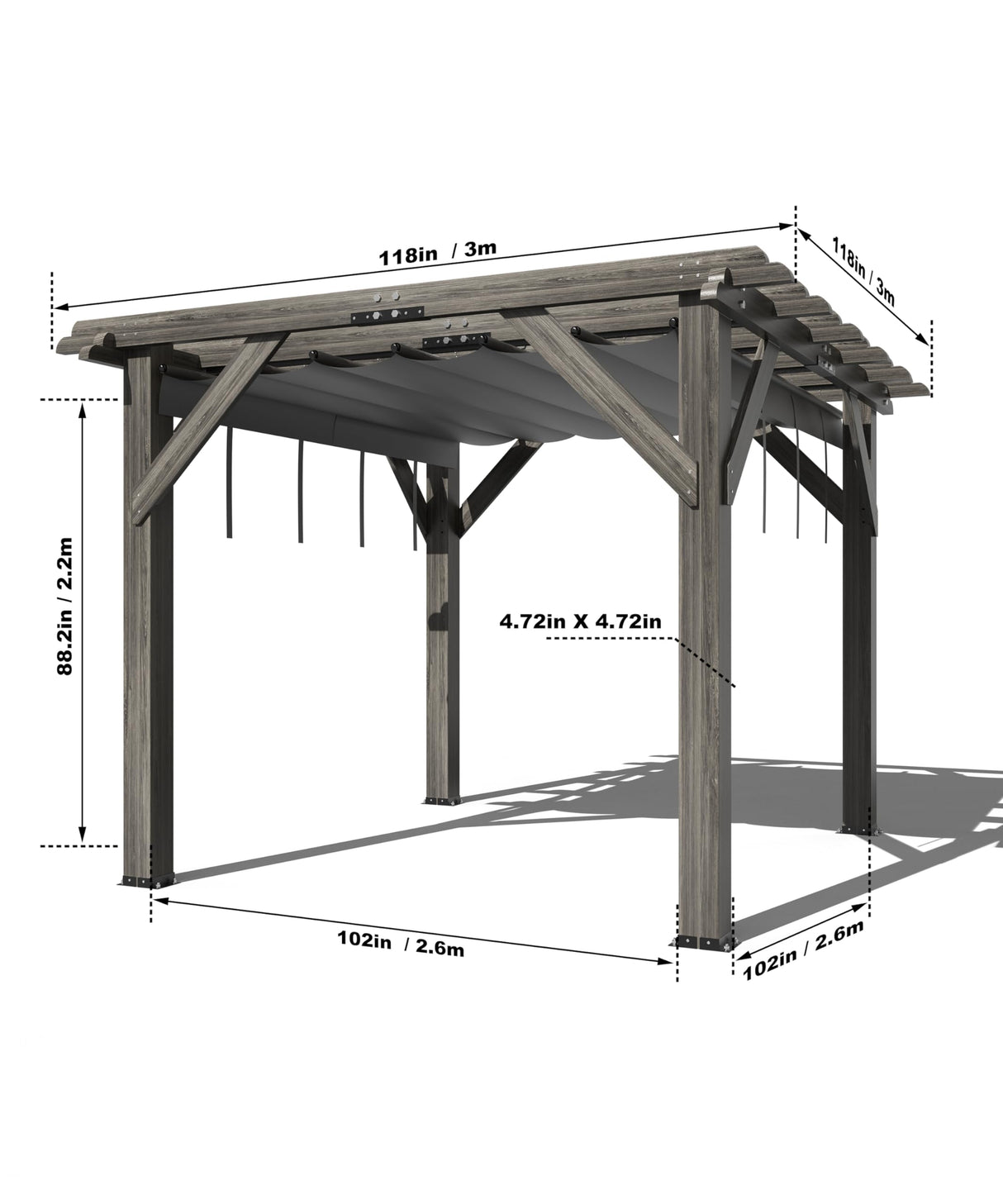 GAOMON 10 X 10 FT Wood Pergola, Solid Structure, Retractable Shade Canopy, Outdoor Wooden Pergola for Patio, Backyard, Deck, Garden GAOMON