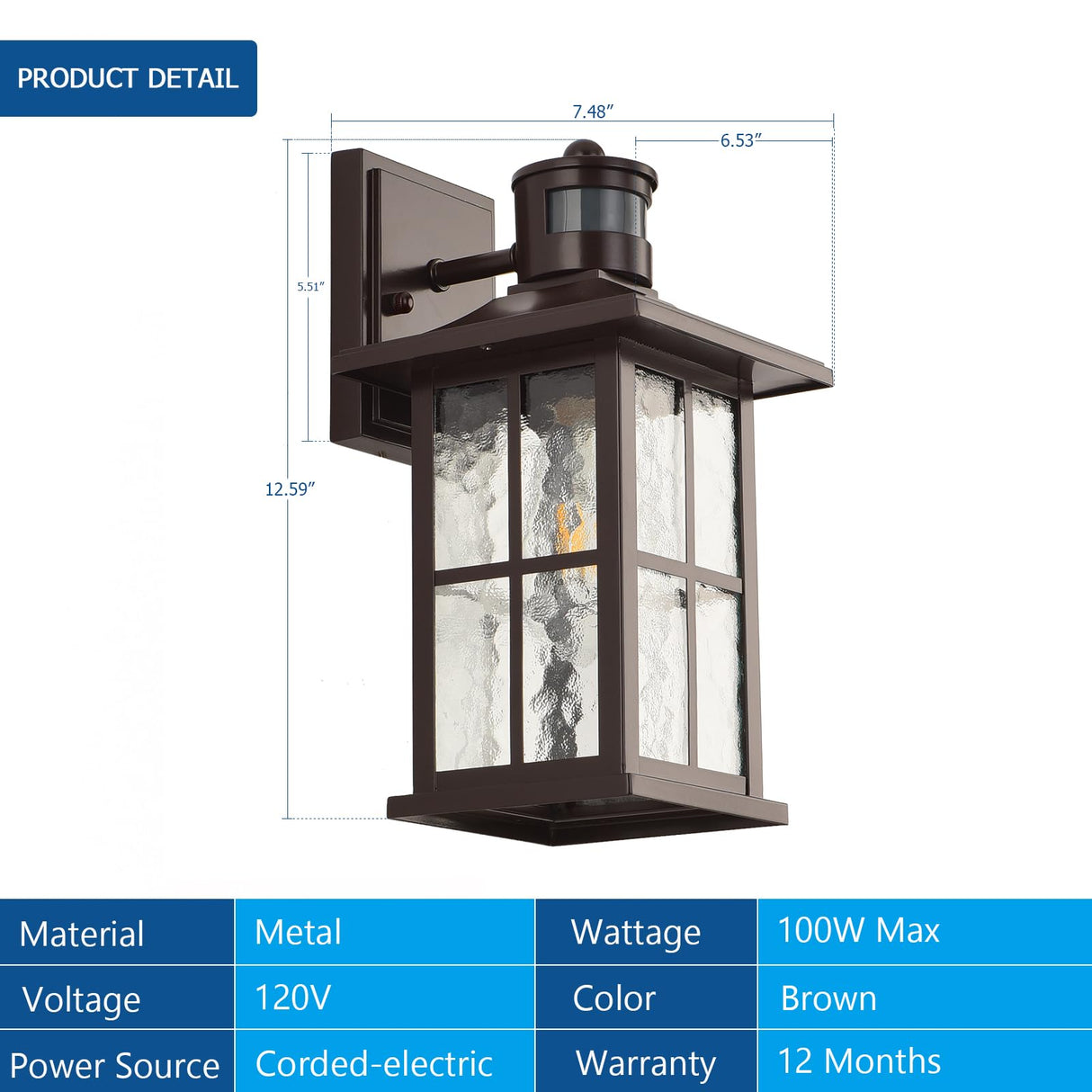 FLEDAVID Motion Sensor Outdoor Wall Lantern Dusk to Dawn Exterior Porch Light Fixture Brown Outside Garage Sconce Lighting Waterproof Farmhouse Wall Mount Carriage Lamp for House Patio Doorway FLEDAVID