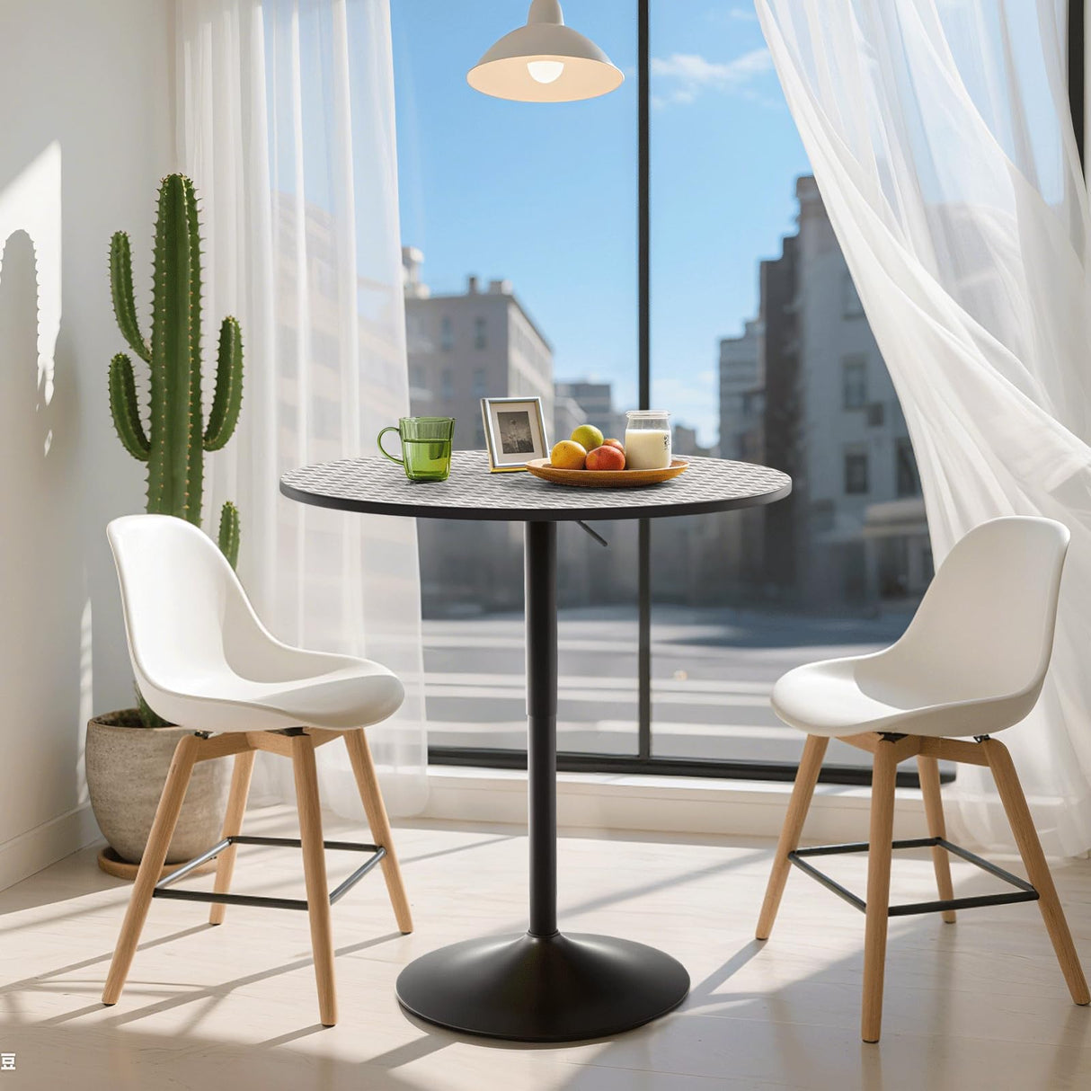 SFIHOME 31.5 Inch Round Pub Table Cocktail Table for Dining Room Kitchen Patio Bar, 27.5"- 36" Height-Adjustable, Bar Height Pub Table High Top Table with Metal Pole and Base, Silver SFIHOME